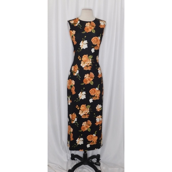 NWT!! WEWOREWHAT Muscle Tank Midi Dress Black Floral Stretch Cottagecore Medium - Picture 3 of 16